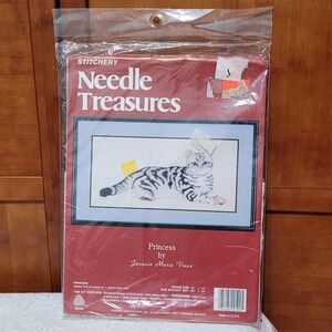 Stitchery Needle Treasures Crewel Embroidery Kit Princess Cat Made in‎ USA